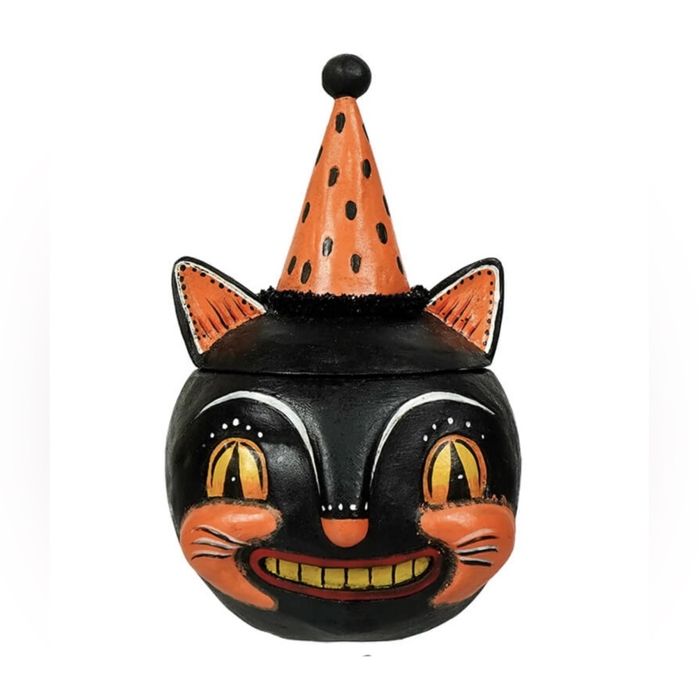 Bethany Lowe by Johanna Parker Grinning Vinny Black Cat Container